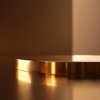 A golden metal table with a light shining on it photo