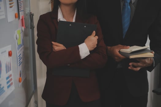Audit concept,Administrator business man financial inspector and secretary making report calculating balance. Internal Revenue Service checking document. photo