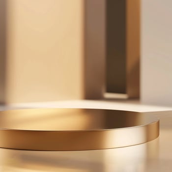 Golden round table with a mirror on top photo