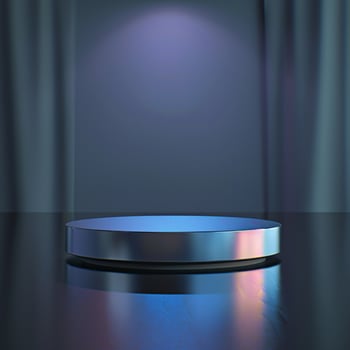 A podium with a blue light on it photo