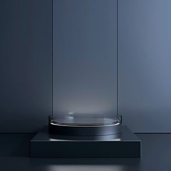 A black pedestal with a circular glass top on it photo