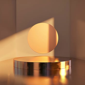 Golden sphere on a pedestal in a room photo