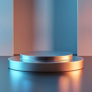 3d render of a podium with a blue and orange background photo