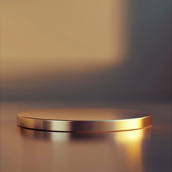 A golden round table with a light shining on it photo