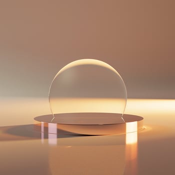 A glass sphere on a table with a light shining on it photo