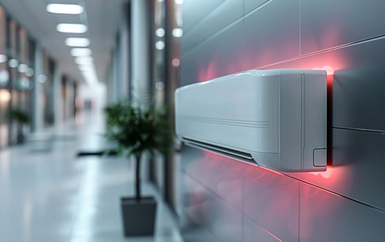 A white air conditioner with red lights on it photo