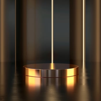 Golden podium with light on it in a dark room photo