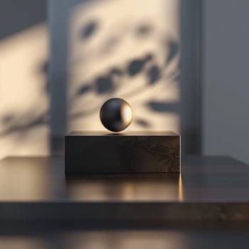 A black ball on top of a wooden table photo