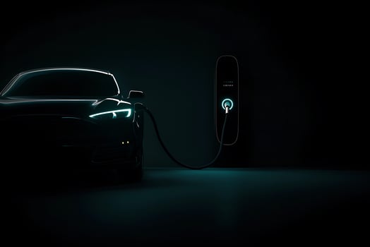 An electric vehicle charges, showcasing modern, eco-friendly technology. photo