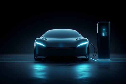 An electric vehicle charges, showcasing modern, eco-friendly technology. photo