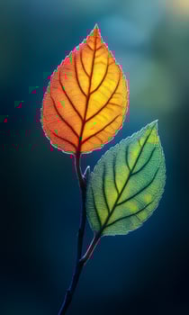 Two leaves with a green stem photo