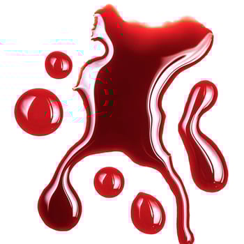 Dripping blood isolated on white background. Flowing bloody stains, splashes and drops photo
