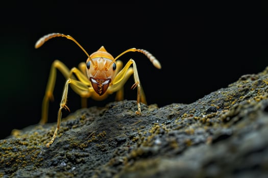 A close up of a yellow ant on a rock photo