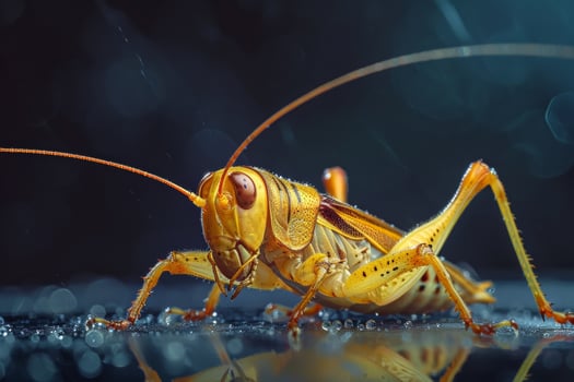 A close up of a grasshopper on a wet surface photo