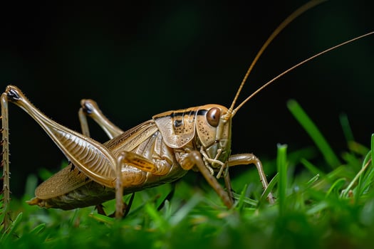 A grasshopper is standing on the grass photo