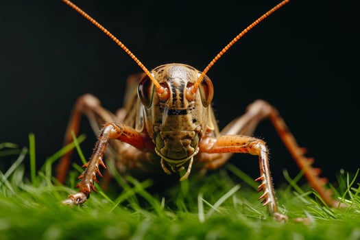 A grasshopper is standing on the grass photo