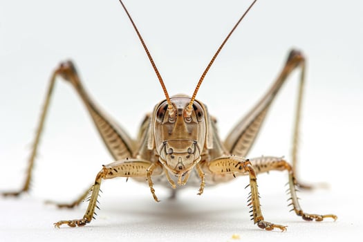 A close up of a grasshopper on a white background photo
