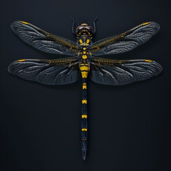 Dragonfly, black and yellow, on black background photo