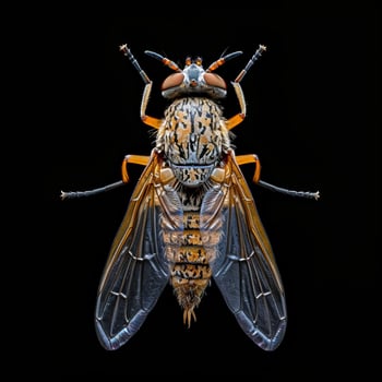 A fly with orange and black wings on a black background photo