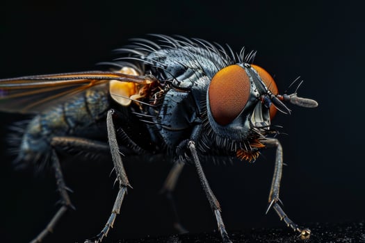 A fly with orange eyes and long legs photo