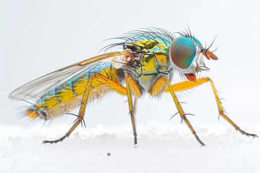 A fly with blue and green wings sitting on snow photo