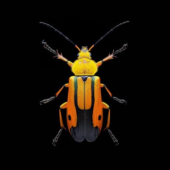 A bug with orange and black stripes on it's back photo
