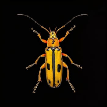 A beetle with yellow and black stripes on its back photo
