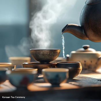 A black tea pot pouring water into a bowl of tea photo
