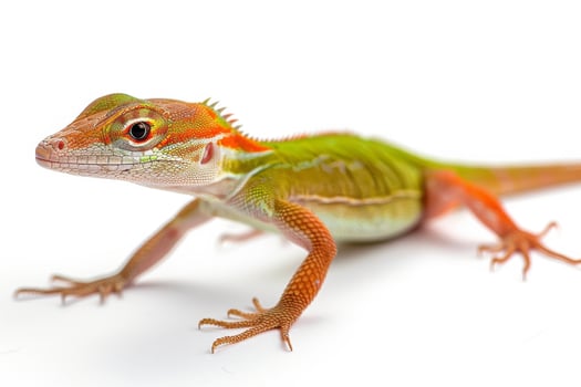 A lizard with red, green and orange stripes photo