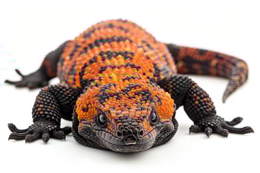A lizard with orange and black spots on its body photo
