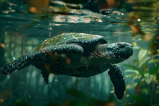 A green sea turtle swimming in the water photo
