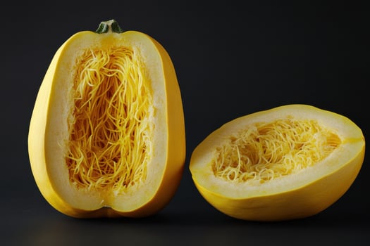 Freshly cut spaghetti squash showcasing its unique fibrous texture against a dark background photo