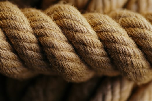 Natural jute rope coiled tightly, showcasing texture and craftsmanship in natural lighting photo