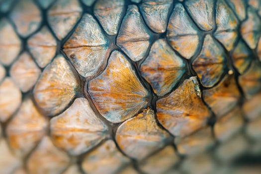 Detailed close-up of fish scales showcasing textures and colors found in a freshwater environment photo