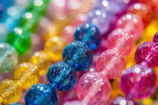 Colorful collection of translucent beads displayed in a vibrant array of colors and shapes photo
