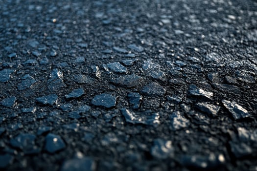 Close-up view of textured asphalt surface under natural light in the early morning hours photo