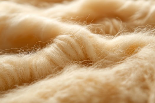 Soft, golden fibers of natural wool spread across a surface capturing warm light in a cozy setting photo