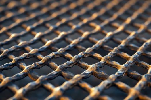Close-up view of a textured metal grid during golden hour highlighting intricate patterns photo