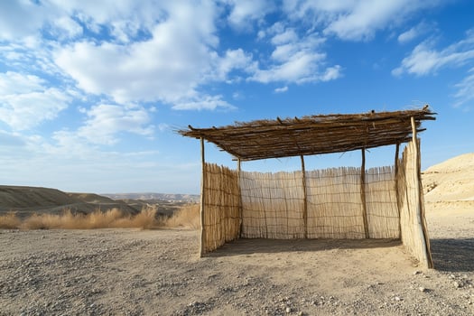 Small wooden shelter providing shade in the judean desert sukkah photo