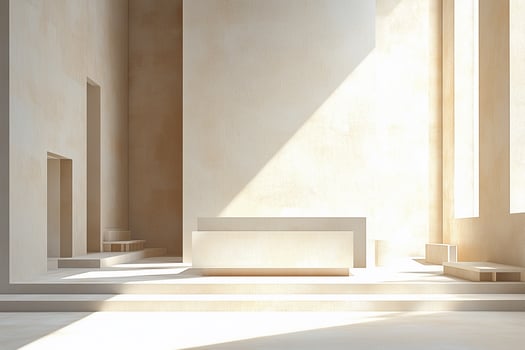Sunlight shining through windows of empty modern church abstract synagogue interior photo