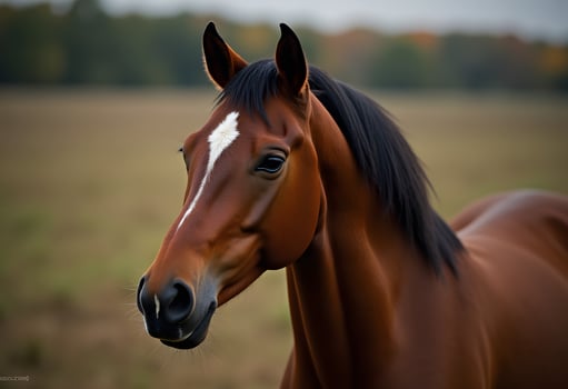 A horse is standing in a field photo