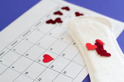 female menstruation calendar with hygiene pads photo
