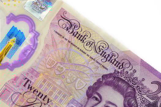 Twenty pounds banknote close up on light background.1 photo