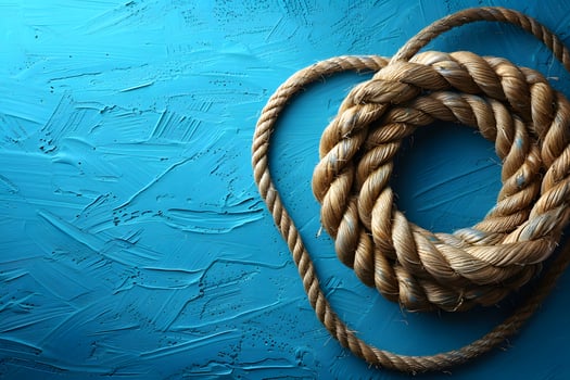Nautical Rope Coil on Textured Blue Surface - Maritime Theme for Design, Poster, or Print photo