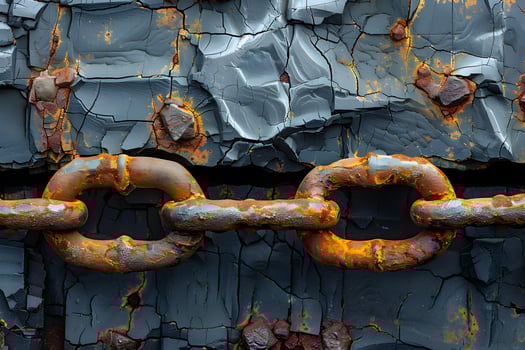 Close-Up of Rusted Metal Chains and Textured, Weathered Surface for Industrial and Construction Themes photo