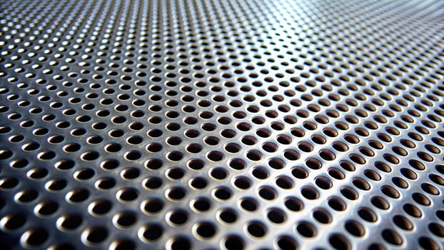 A detailed close up of a perforated metal sheet texture showcasing its macro detail and minimalist design, construction, background, metalwork, manufacturing,metal, steel, iron, macro photo