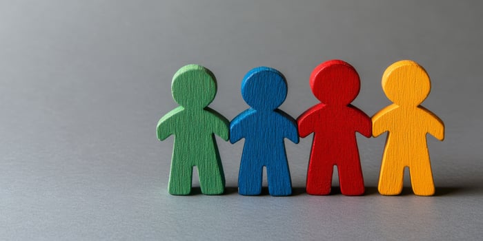 The colorful figures symbolize unity, diversity, and teamwork, capturing the spirit of collaboration, friendship, and community engagement that brings people together meaningfully photo