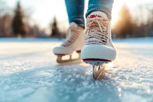 Woman wearing ice skates on a frozen lake photo