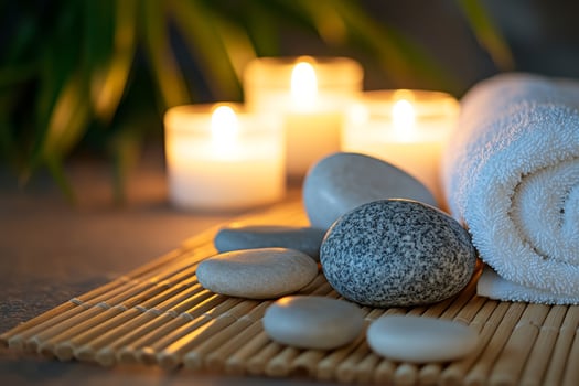 Spa stones and towels with candles photo