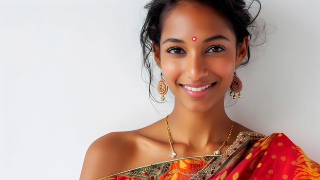 Attractive Smiling Indian Woman Wearing Colorful Traditional Dress photo